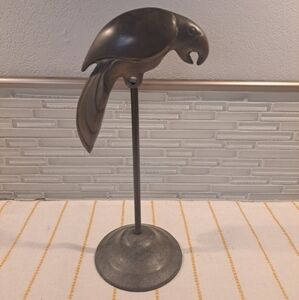 Vintage Brass Parrot On Stand Art Deco Decoration Bird
